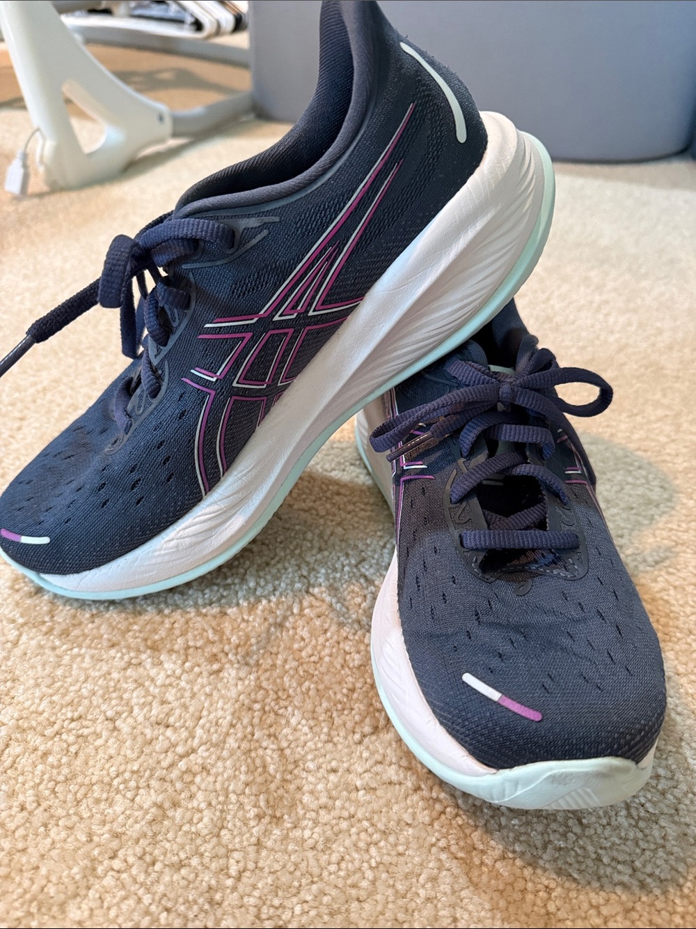 ASICS Women's Navy Running Shoes with Pink Accents and Mint Sole
